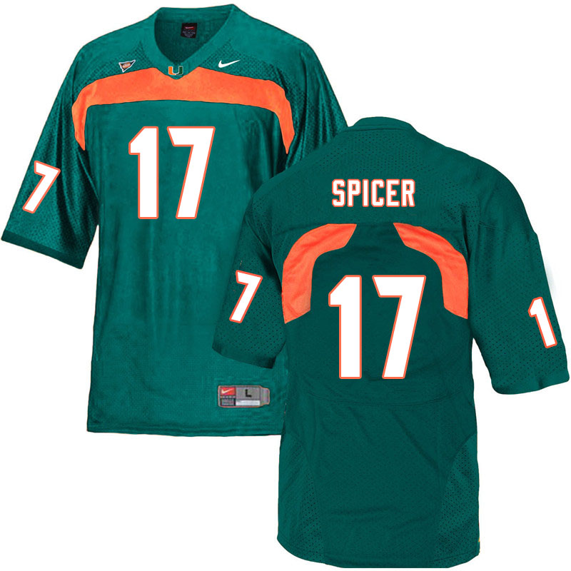 Nike Miami Hurricanes #17 Jack Spicer College Football Jerseys Sale-Green